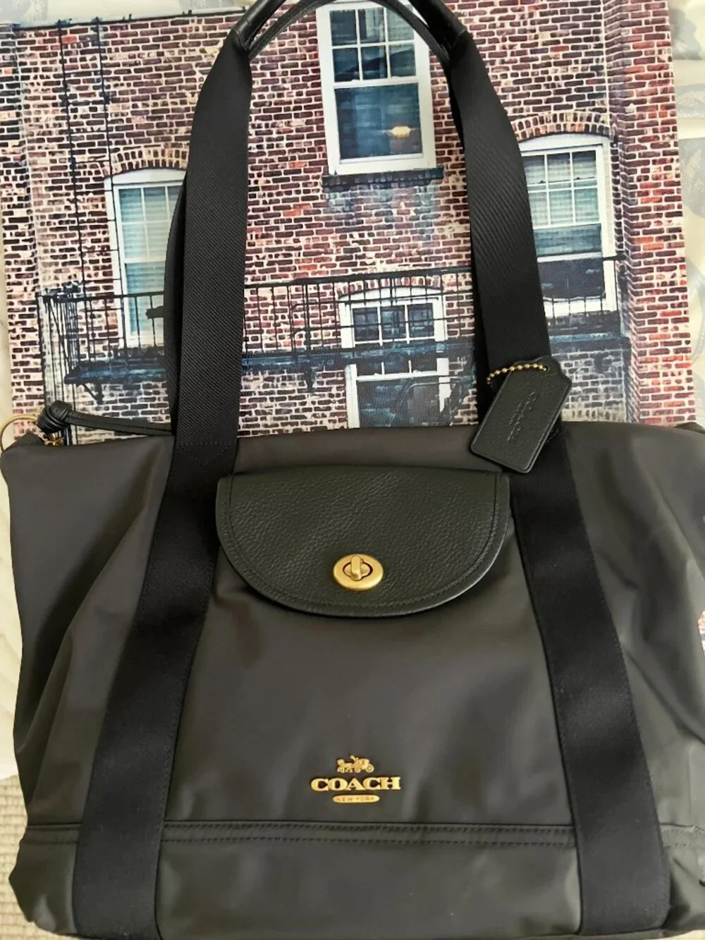 Coach Nylon Cargo Tote with a Vintage Rose Print Interior.